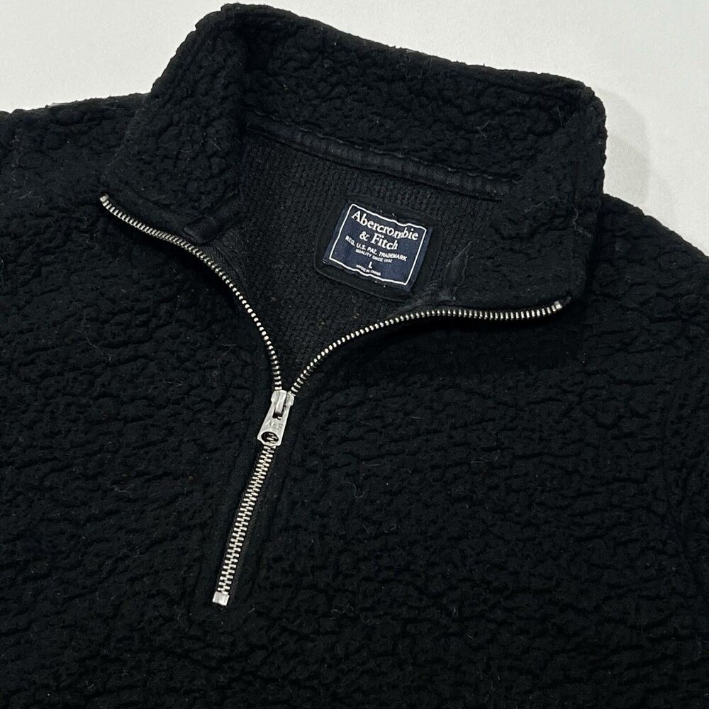 Abercrombie & Fitch Sherpa Fleece 1/4 Zip Pullover Black Faux‎ Sweater Sz Large